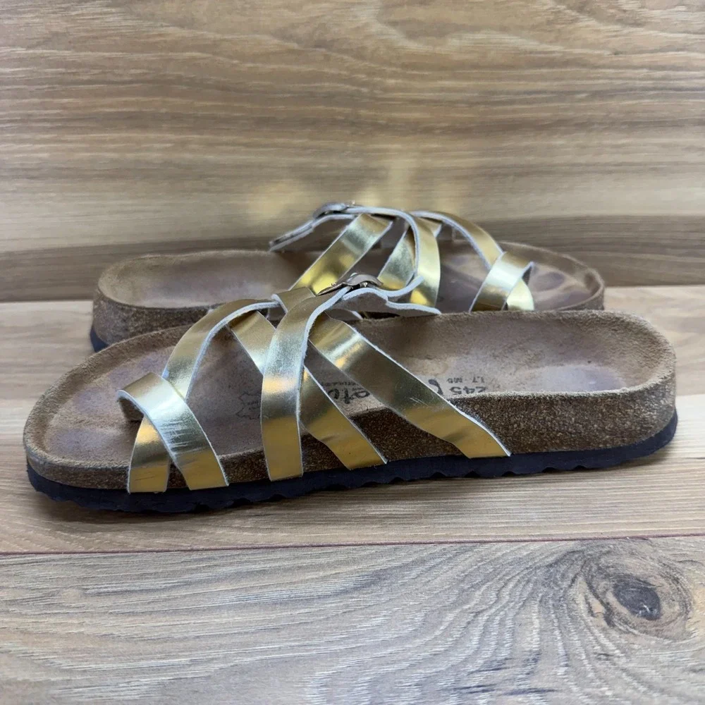Birkenstock Betula Sandals Gold Strappy Slip On 7 N EU 38 Birko Travel Vacation